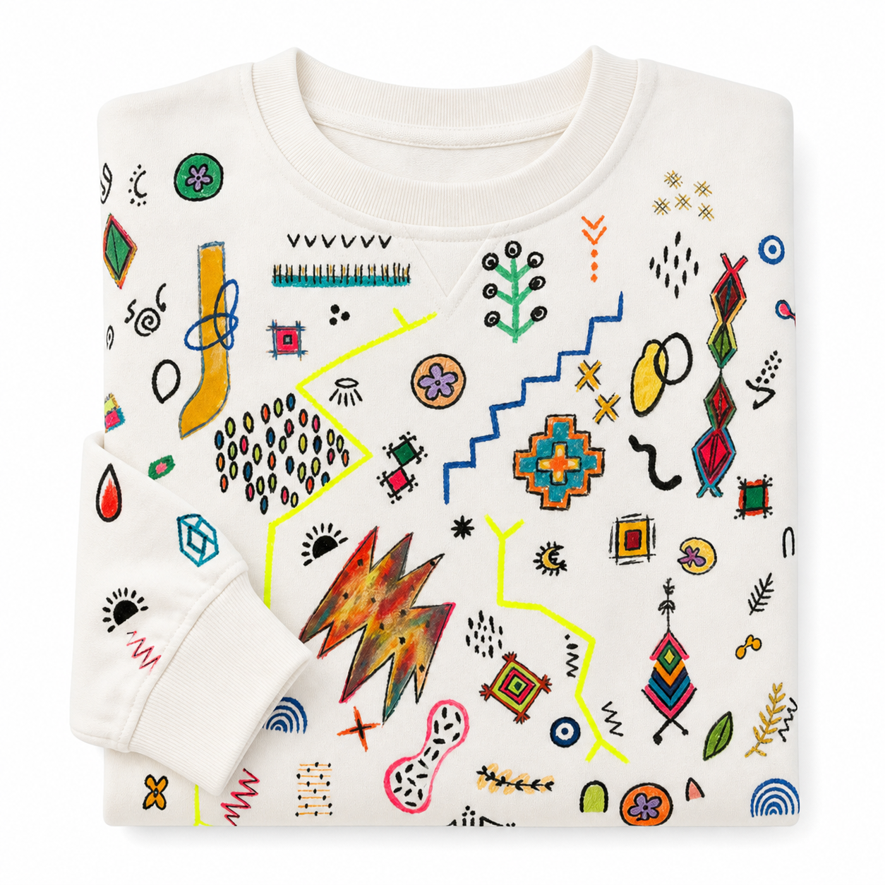 Berber Artika Hand-Painted Cotton Sweatshirt with Motifs Pull