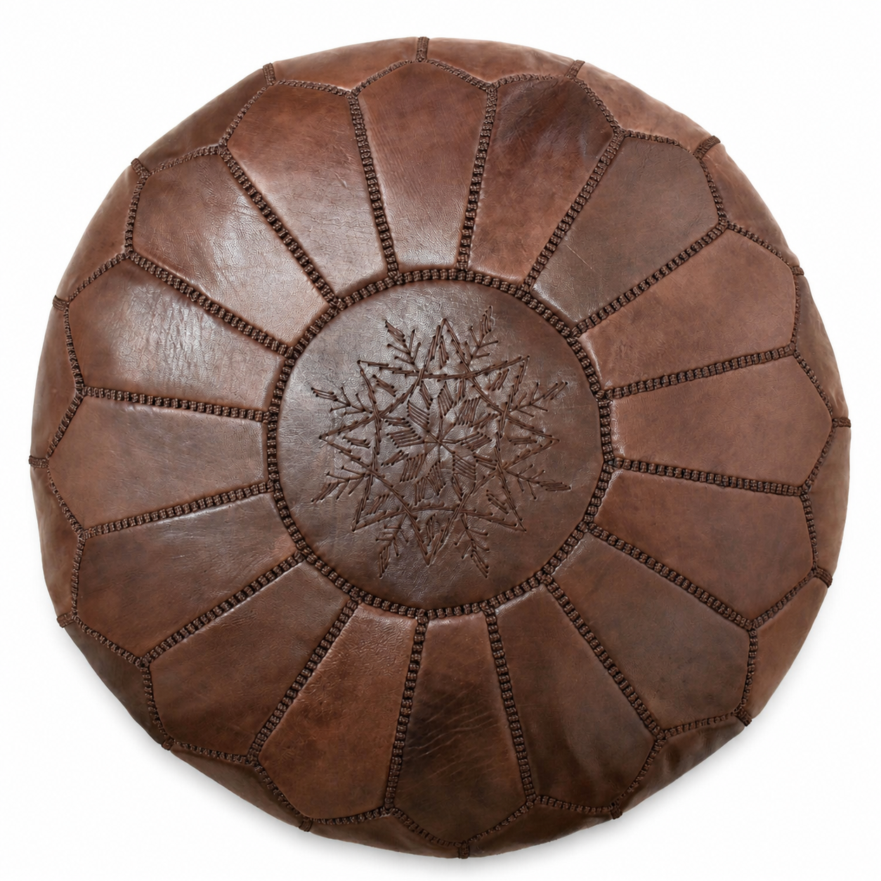 Berber Artisanal Leather Handmade Pouffe Delivered stuffed Pouf
