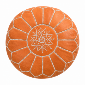 Berber Artisanal Leather Pouffe Handmade Delivered stuffed Pouf