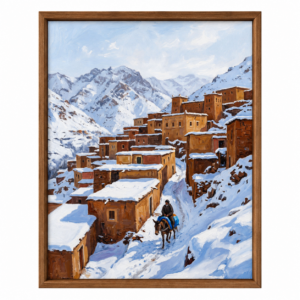 Berber Atlas Mountains Village Snow Painting Made to Order Canvas Wall Art