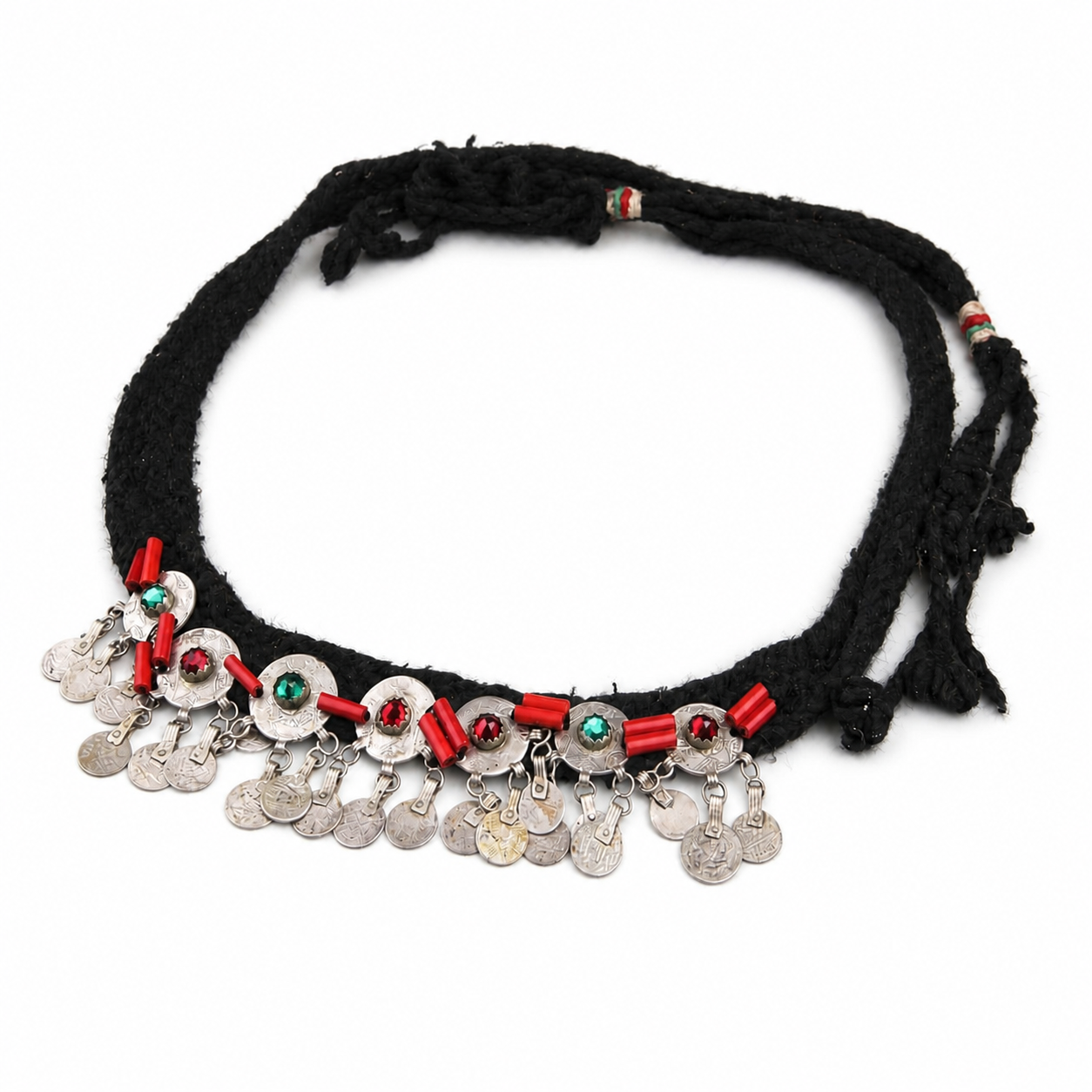 Berber Authentic ANTIQUE Silver Genuine Coral Coins Necklace