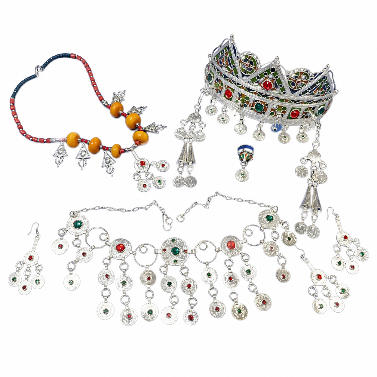Berber Authentic Silver Jewelry Set Bridal Set Necklace Earrings Crown Tiznit Craft