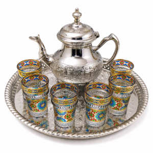 Berber Authentic Tea Set Handmade Glasses Silver Teapot