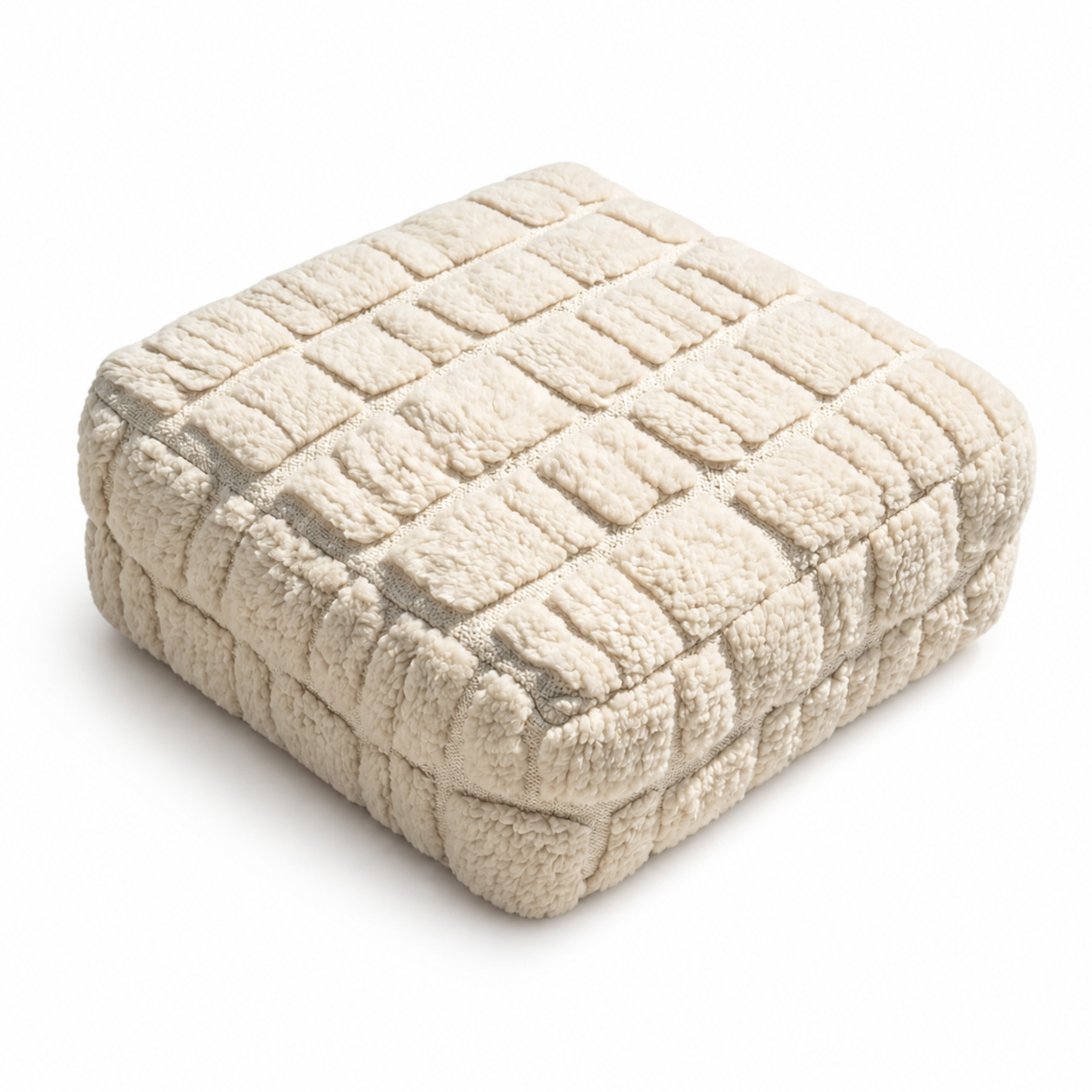 Berber Beni Ourain Square Cover White Wool Pouf