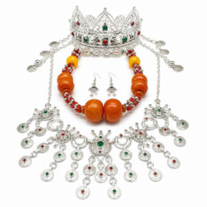 Berber Bridal Jewelry Set Silver Tiara Necklace Earrings