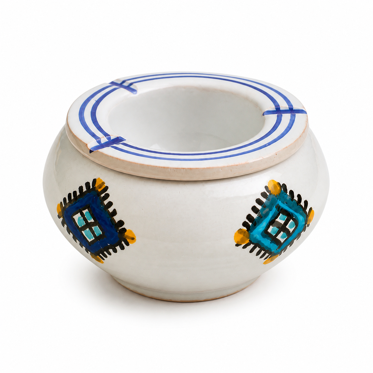 Berber Ceramic Ashtray Clay Pottery Geometric Patterns Oil