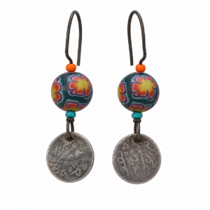 Berber COIN antique coral Venetian beads silver EARRINGS