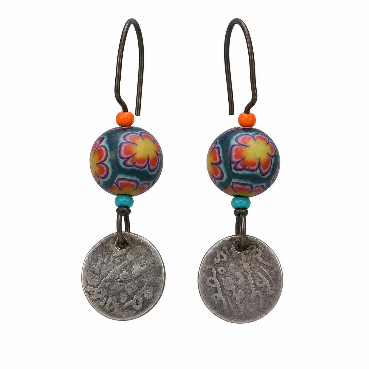 Berber COIN antique coral Venetian beads silver EARRINGS