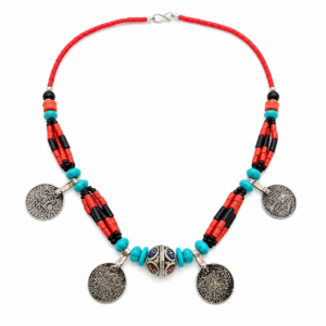 Berber Coral Turquoise Antique Coin Handmade Statement Necklace