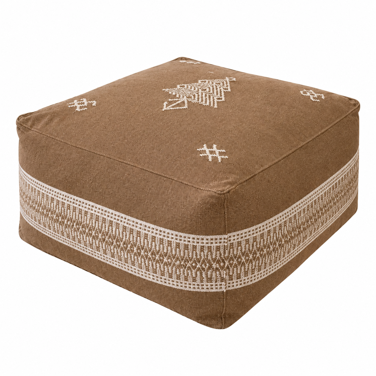 Berber Embroidered Boho Neutral Tribal Cushion White Pouf