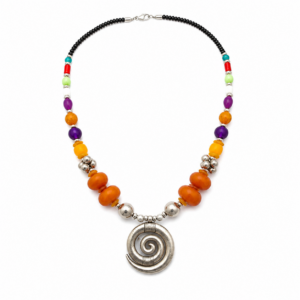 Berber Ethnic Spiral Horn Pendant Silver Plated Necklace