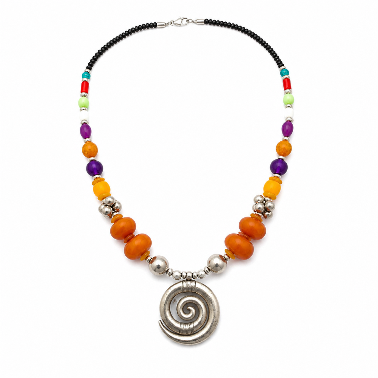 Berber Ethnic Spiral Horn Pendant Silver Plated Necklace