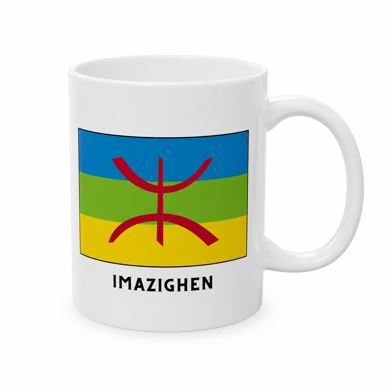 Berber Flag Tamazight White Ceramic Mug with Yaz Symbol