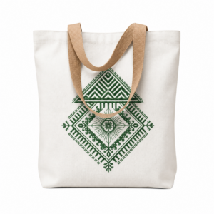 Berber Geometric Pattern Canvas Tote Bag With Motif