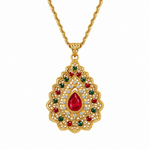 Berber Gold Tone Stone Pendant Necklace for Heritage Style