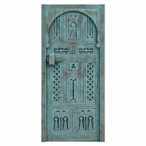 Berber Hand-Carved Turquoise Wooden Door Arched Entryway Rug