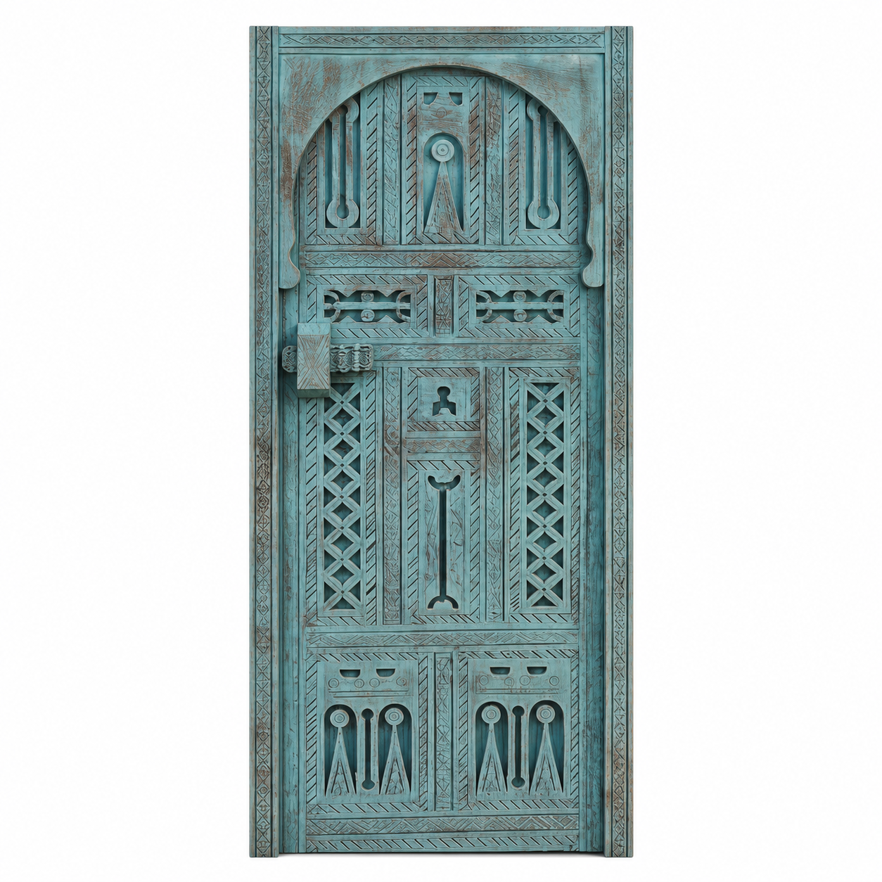 Berber Hand-Carved Turquoise Wooden Door Arched Entryway Rug