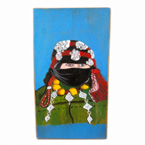 Berber Hand-Painted Woman Portrait Folk Art Wood Cultural