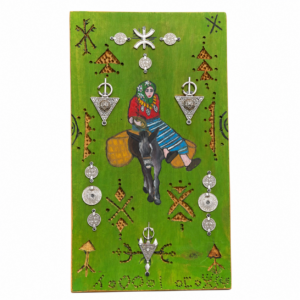Berber Hand-Painted Wooden Donkey Market Scene Wall Art