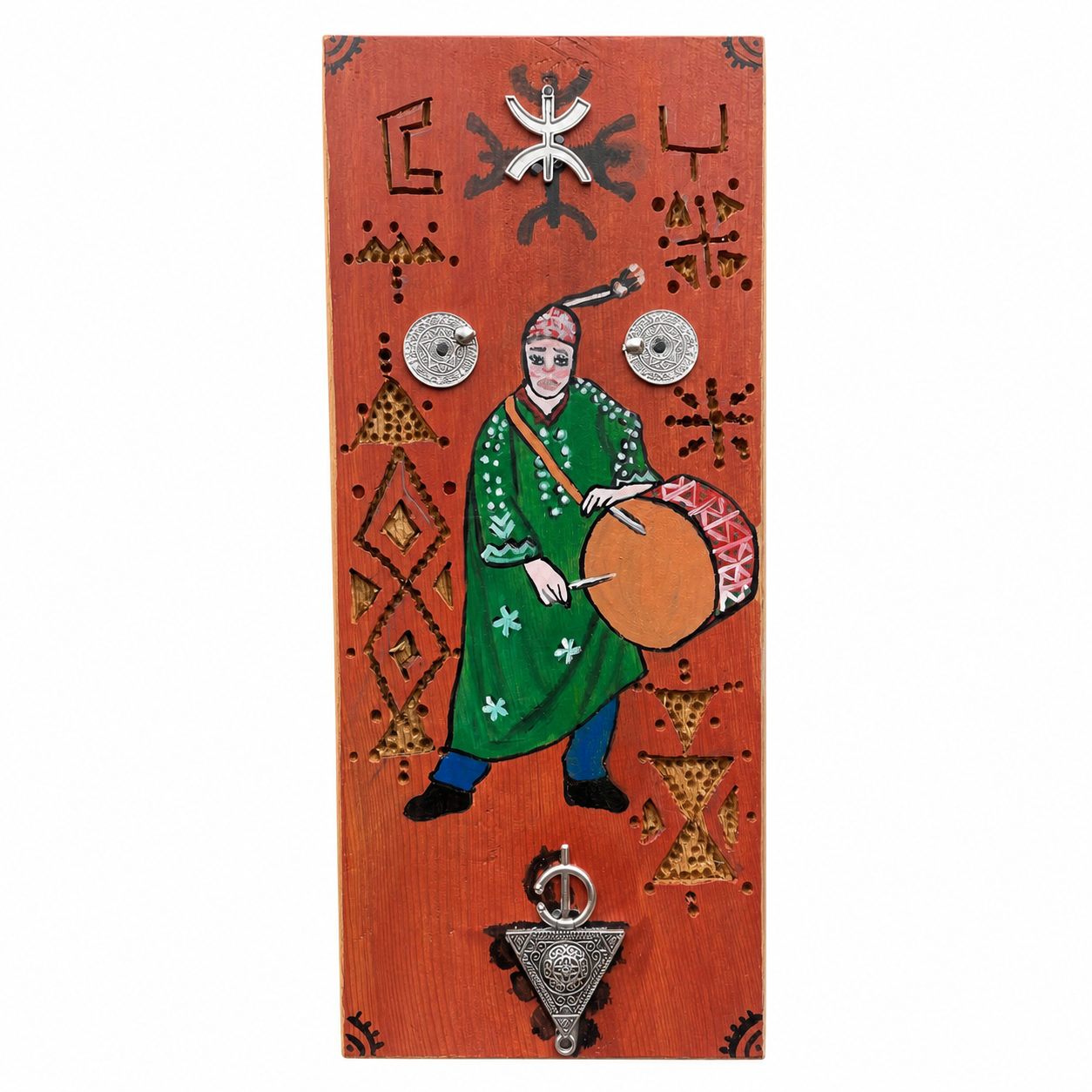 Berber Hand-Painted Wooden Musician Drum Wall Art Decor