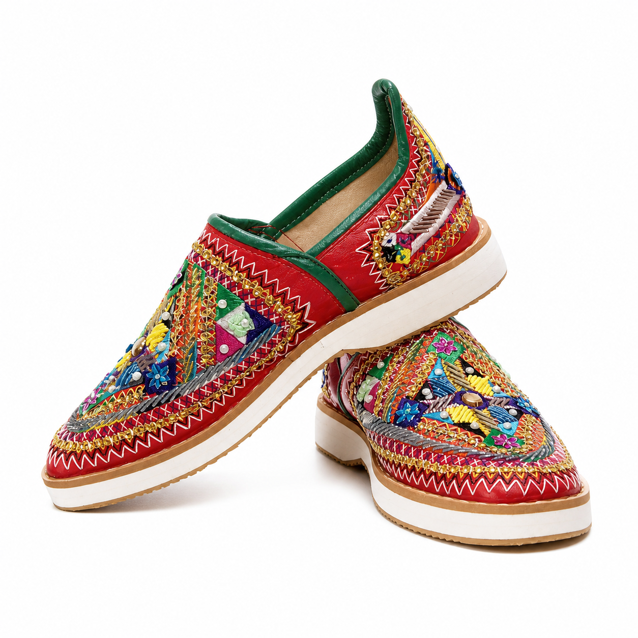 Berber Handcrafted Leather Babouche Shoes with Colorful Embroidery