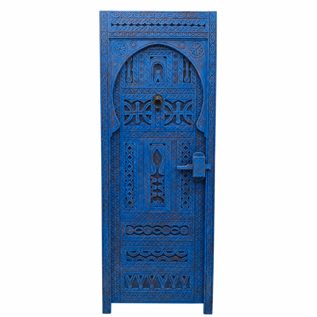 Berber Handcrafted Redwood Door Carved Interior Decor Blue