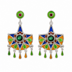 Berber Handmade 925 Sterling Silver Colorful Enamel Dangle Earrings
