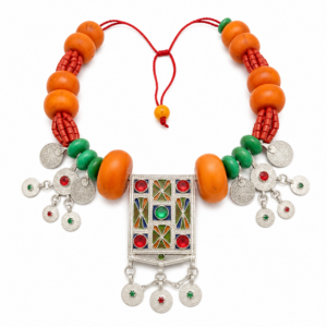 Berber Handmade Amber Coral Style Statement Ethic Necklace