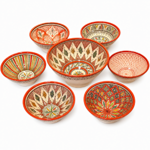 Berber Handmade Ceramic Bowls Set Traditional Red Bowl