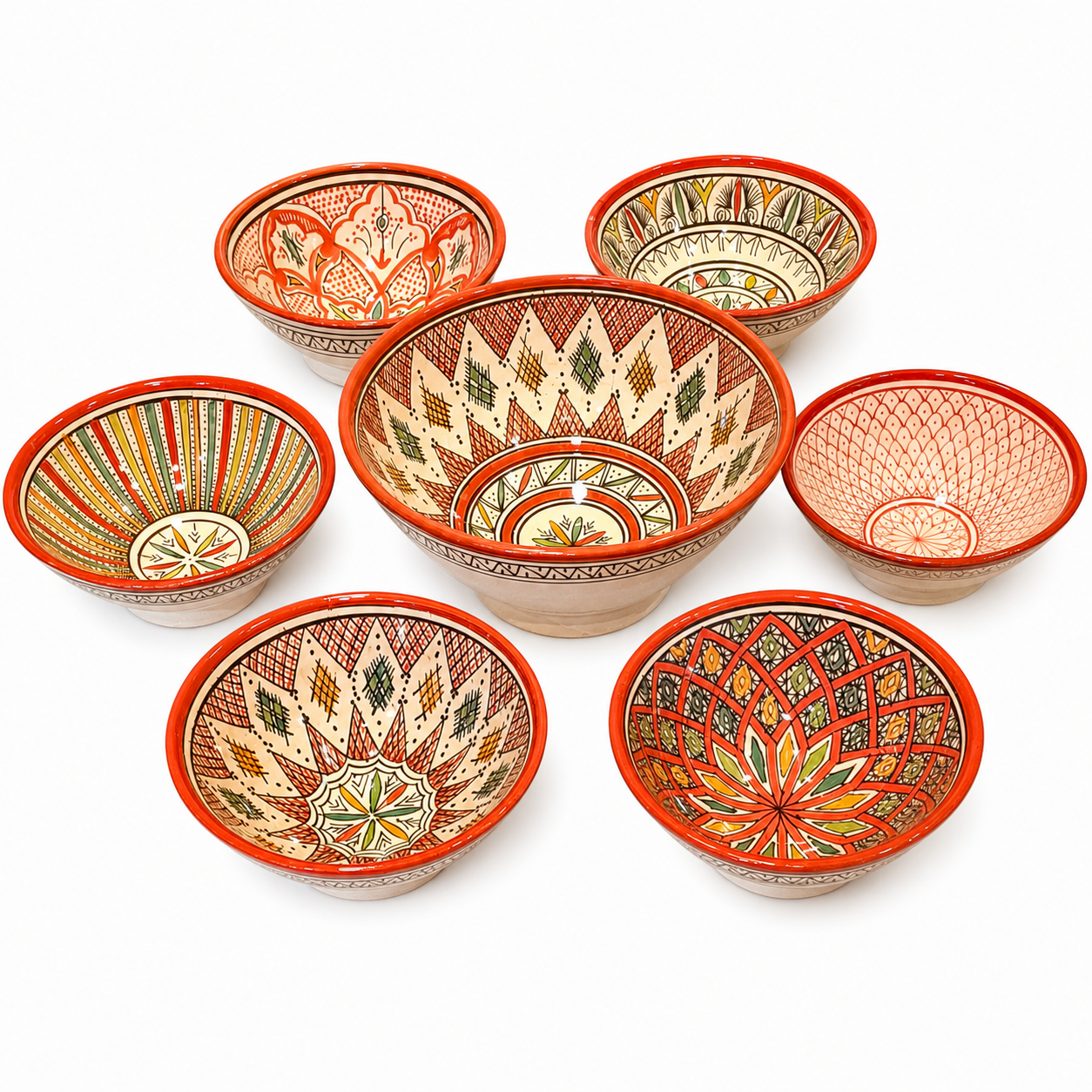 Berber Handmade Ceramic Bowls Set Traditional Red Bowl