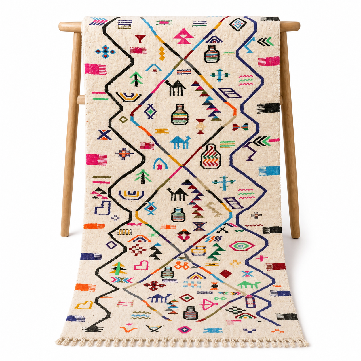 Berber Handmade Colorful Wool White Geometric Carpet Rug