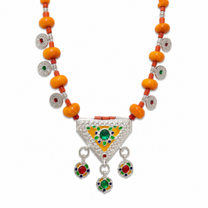 Berber Handmade Enamel Pendant Silver Tone Ethnic Necklace