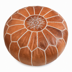 Berber Handmade Leather Stuffed Ottoman Footstool Cognac Pouf