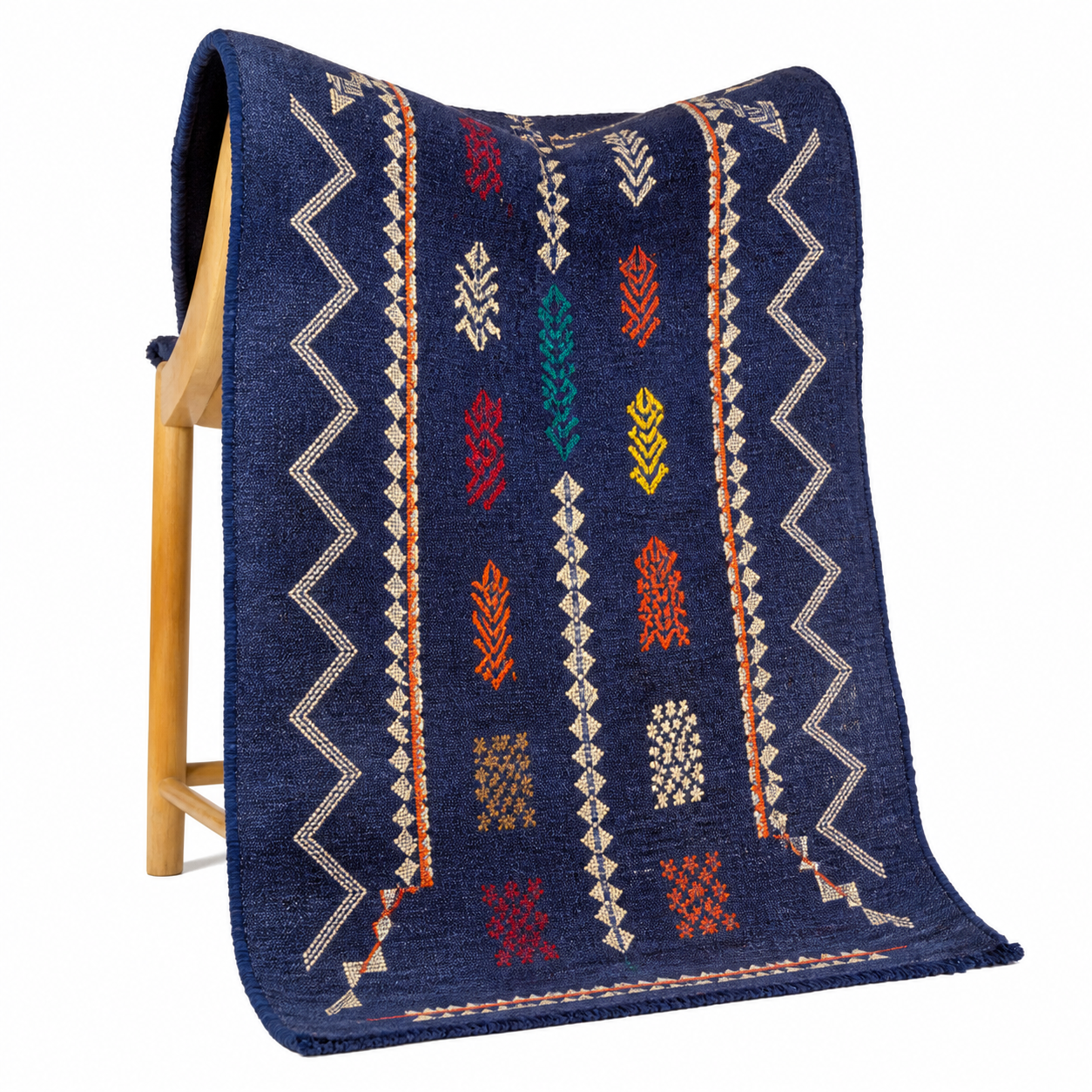 Berber Handmade Navy Blue Cashmere Geometric Carpet Rug