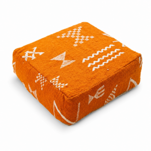 Berber Handmade orange Vintage Kilim Boho Footstool Pouf