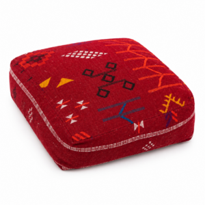 Berber Handmade Red Kilim Boho Square Floor Pouf