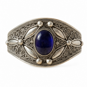Berber Handmade Silver Cuff Amethyst Stone Jewelry Bracelet