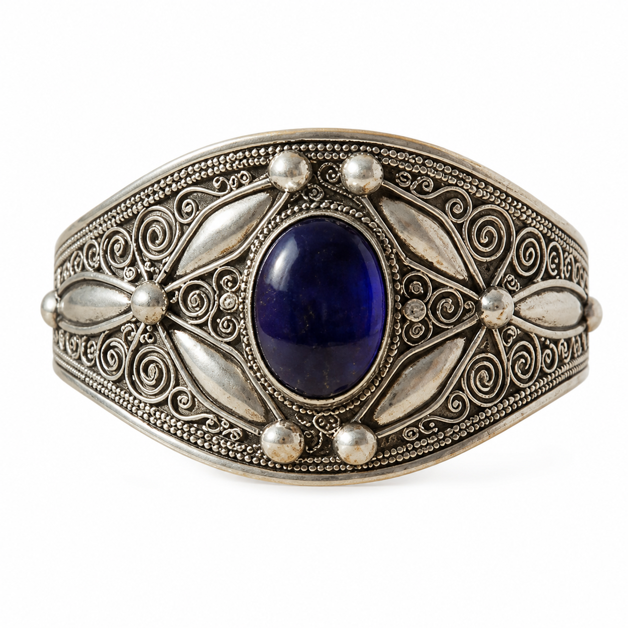 Berber Handmade Silver Cuff Amethyst Stone Jewelry Bracelet