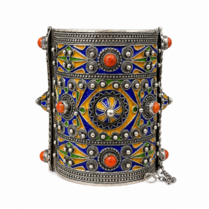 Berber Handmade Silver Cuff Traditional Enamel Ethnic Bracelet