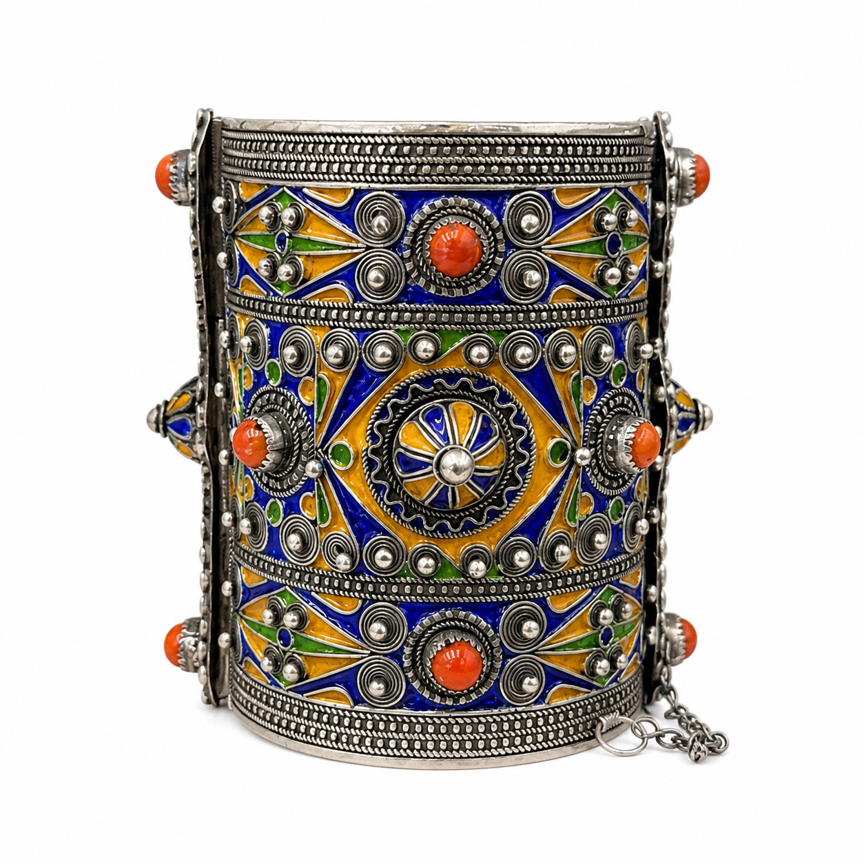 Berber Handmade Silver Cuff Traditional Enamel Ethnic Bracelet
