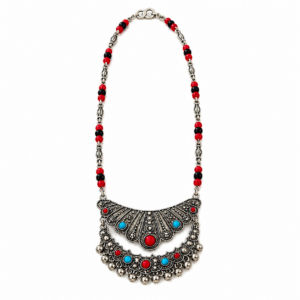 Berber Handmade Style Ethnic Silver-Tone Pendant Tribal Necklace