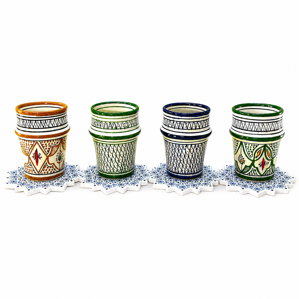 Berber Handmade Tea Cups Set of 4 with Zellige Coasters Mug