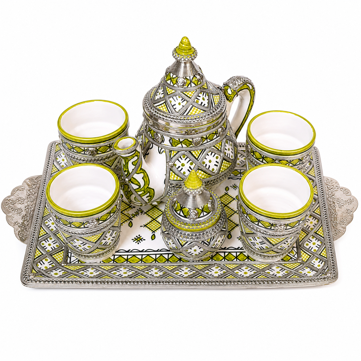 Berber Handmade Tea Set Silver Nickel Pottery Bowl