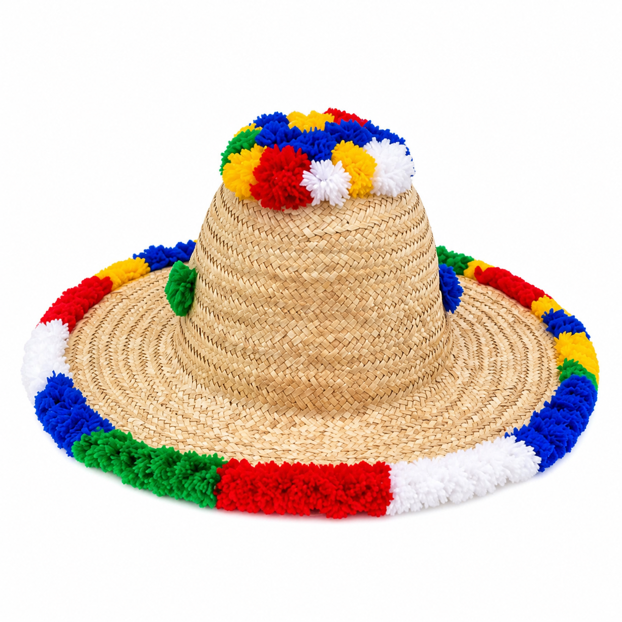 Berber Handmade Traza Straw Hat with Colorful Pom-Poms