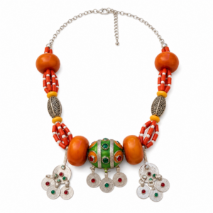 Berber Handmade Tribal Jewelry Orange Beaded Statement Necklace