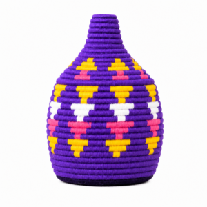 Berber Handmade Woven Palm Basket with Lid and Wool
