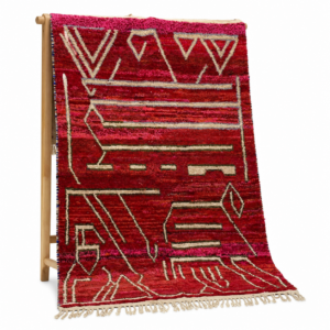 Berber Handwoven Red Wool Geometric Tribal Area Rug