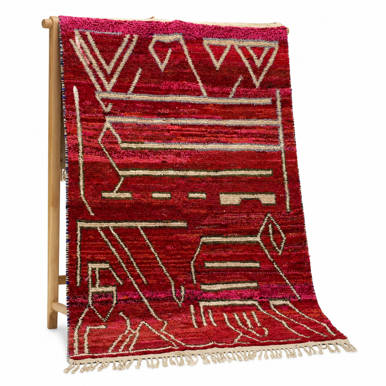 Berber Handwoven Red Wool Geometric Tribal Area Rug
