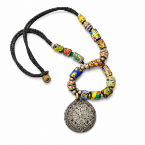 Berber Ida ou Semlal Silver Pendant Beaded Necklace