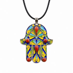 Berber Khamsa Pendant Silver Handmade Hamsa Red Necklace